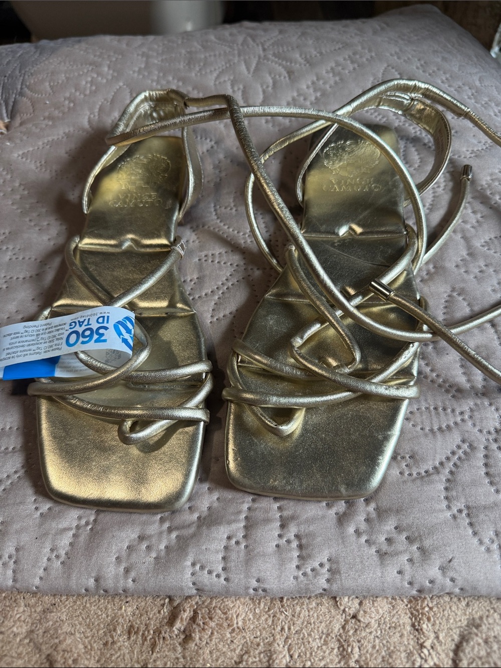 Vince Camuto Metallic Gold Lace-Up Strappy Sandals